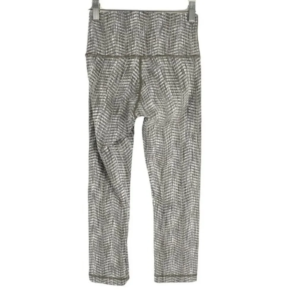 Lululemon Wunder Under Crop High Rise Leggings Green Print Women's‎ Size 4